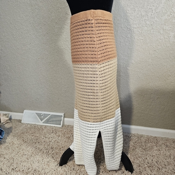 Rachel Roy Crochet Maxi Skirt Striped Tan White Boho Beach Vacation Size XS - Picture 2 of 8